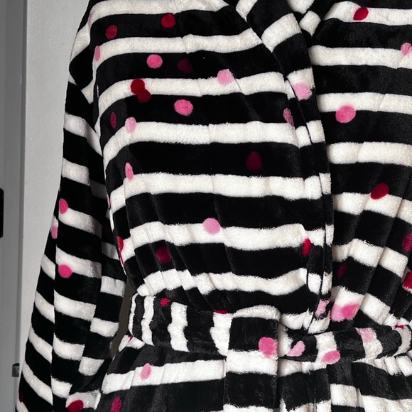 NWT Kate Spade Stripe black white  Polka Dot Robe chenille plush size medium - Picture 2 of 10